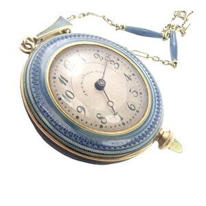 Vintage JE Caldwell Longines 14k Yellow Gold Diamond Enamel 32" Pendant Watch​